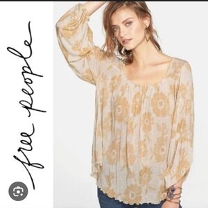 Free People Beige Floral Boho Scoop-Neck Tunic